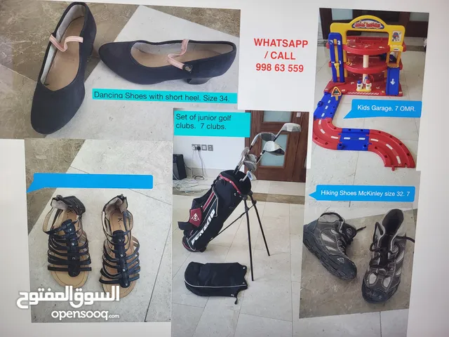 many leisure items for kids such as hiking shoes, inflatable boat and swimming pool, tennis rakets