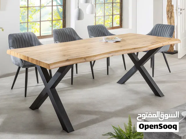 طاولة مستطيلة مصنوعة من الخشب والمعدن الأنيق قاعدة X متوفرة باللون الخشبي ،شامل التوصيل داخل عمان