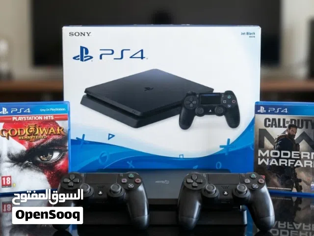 بلي 4 سليم (PS4 Slim) نظافة 100% مع كرتونته + يدّات 2 + ألعاب FIFA وأقراص أصلية