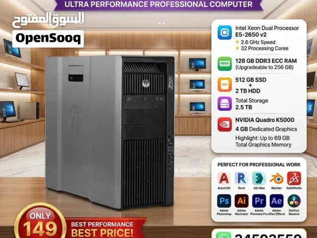 HP Workstation With 2 Processor 32 Core's 128GB RAM NVidia 4GB Graphic Upto 69GB SSD 512GB + 2TB HDD