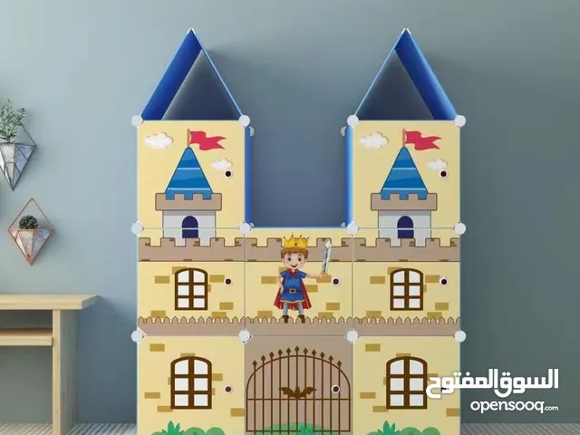 خزانة أطفال بلاستيكية على شكل قصر لون زهري  المقاس 128*110*37سم