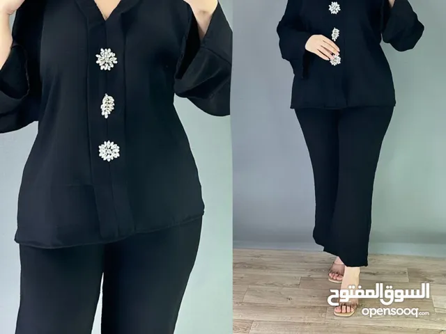 سوت قطعتين هاڤ خامة لنن ملكي بروش كرستال شرط الفحص L. XL. 2XL. الدرزن 165 الف