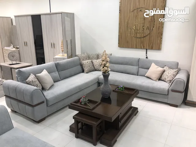 طقم كنب كورنر محلي امريكي قعدة خشب سويد قراط قشاط أسود كوشوك قماش نخب وتر بروف أرجل خشب كفالة 3 س
