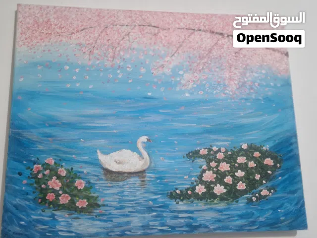 لوحة فنية مرسومة بالايد الالوان اكرلك العرض 50 سم الطول 40سم