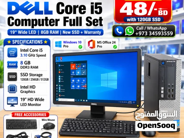 DELL Core i5 Computer Full Set 19 Wide HD Monitor 8GB RAM + Brand New SSD with Warranty