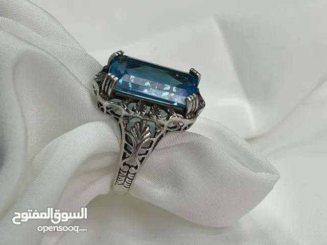 *خاتم فضة بحجر أكوامارين – عيار 925، وزن 5.4 جرام