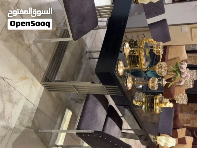غرفة سفرة قطعتين مستوردة 6كراسي مع دنسوار  فاخرة جدا خشب بلوط والواح زجاج شطف