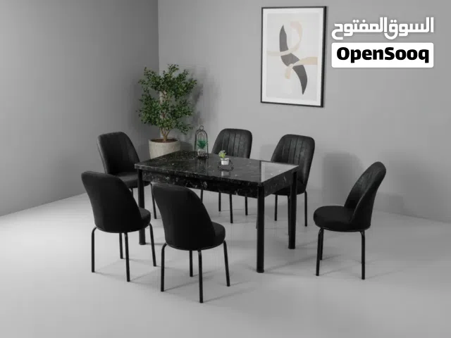 طقم طاولة طعام رخامي أسود فاخر مع 6 كراسي - DTT-158