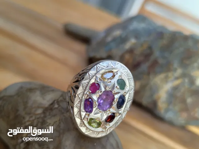 خاتم فضة مميز مع احجار الكريمة  special ring from silver 925 and precious gemstones