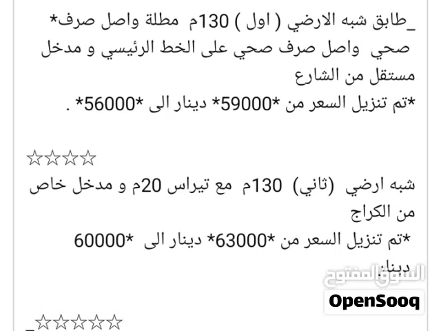 شقق للبيع ضاحية الرشيد خلف مدارس مساحة 123-130 ارضيات وشبه ارضيات ابتدا من56000