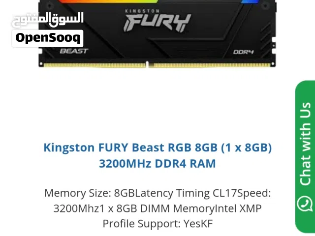 Kingston Fury Beast RGB 8GB 3200MT/s - cl16 شبه جديدة للبيع