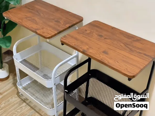 طاولة جانبية متحركة متعددة الاستخدامات تاتي بالون الابيض والاسود حسب طلبك