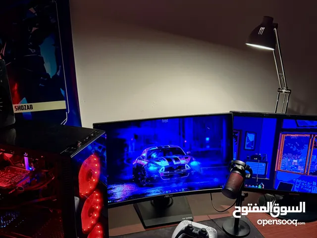 Rgb gaming setup with professional microphone