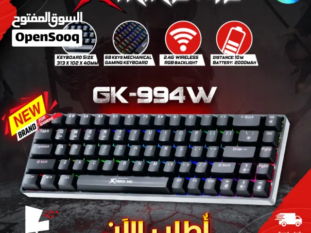 كيبورد جيمنغ اصلي مضيئ XTRIKE ME GK-994W BK Wireless Gaming keyboard RGB Lights