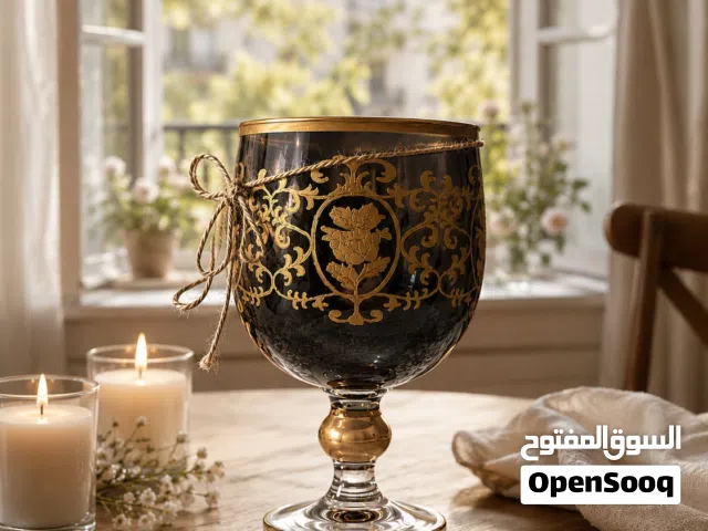 كأس ديكوري فاخر مصنوع من الزجاج عالي الجودة بتصميم أنيق وزخارف ذهبية راقية A luxurious decorative