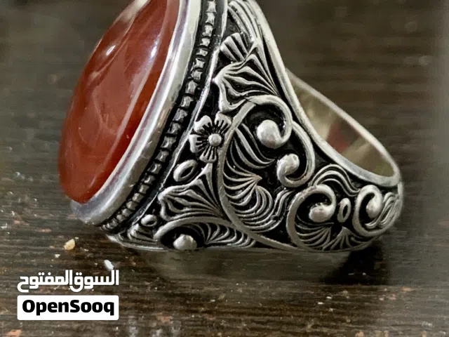 خاتم عقيق يماني طبيعي 100٪ قص يدوي