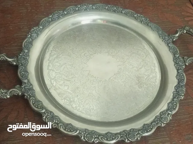 صينية نحاس مطلية فضة فخمة حجم كبير