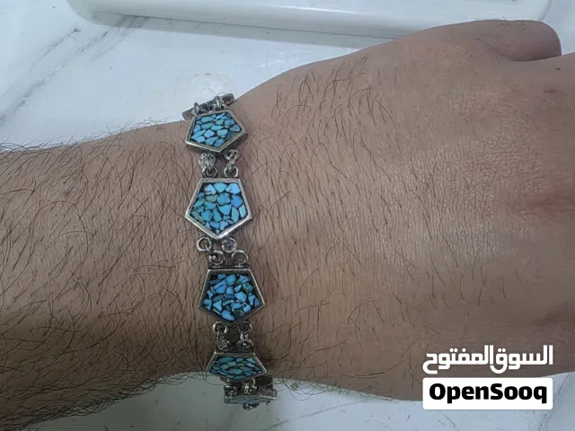سوار فضة مرصع بحجر الفيروز الطبيعي مختوم اصلي