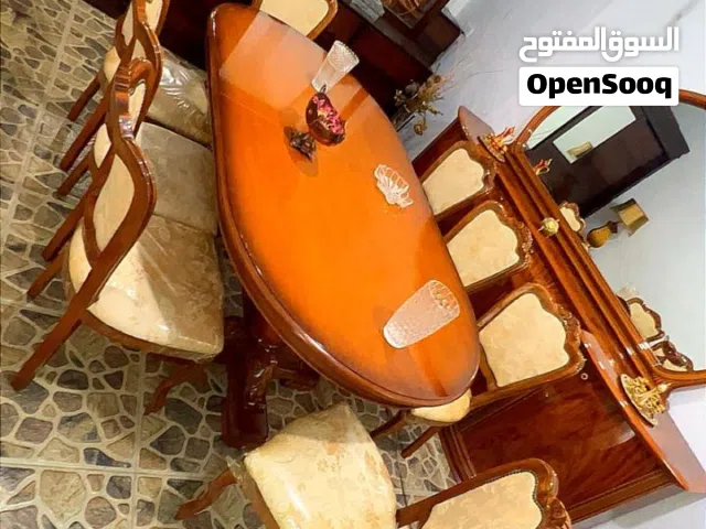 غرفة سفرة امريكي قطعتين تحفة فنية قمة بالروعة سعر حرق تفصيل خشب زان صلد كامل طاولة و8 كراسي بتتكبر