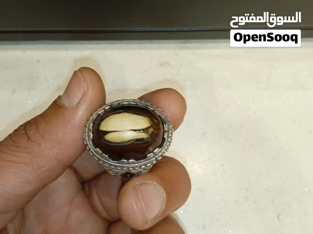 خاتم فضة حجر نادر مصور صدفة بحرية