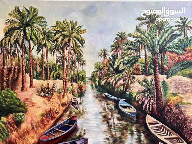 لوحة زيتية بدقة عالية لمنظر طبيعي