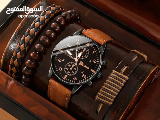 مجموعة ساعات رجالية من 4 قطع: ساعة كوارتز عصرية كاجوال للرجال وسوار كاجوال عصري