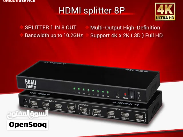 موزع لشاشات عرض متعددة HDMI Splitter 1 IN 8 OUT 8 Ports 4K UHD