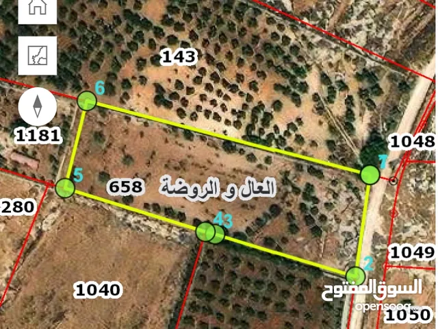   خمس دونمات مزرعه عاليه ومطله  بالقرب من دار الدواء ومستشفى مايكلنلك ومزرعة الكردي