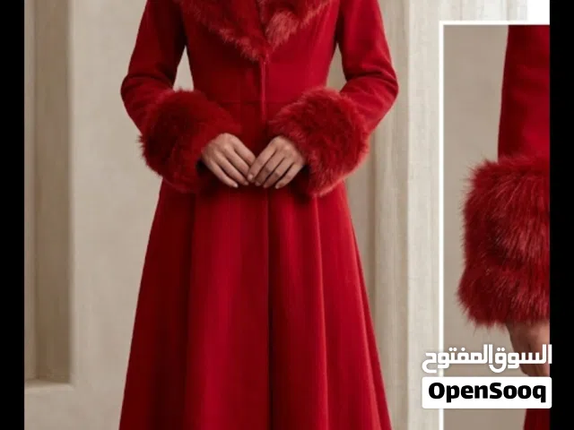 معطف (كوت) أحمر ملكي طويل - جديد تماماً - فرو فاخر