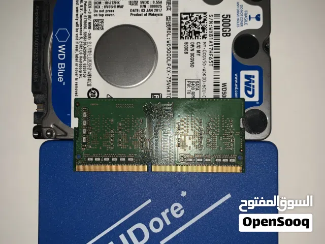 رام لابتوب 4GB ddr4 مع هارد 500GB وssd 128GB للبيع