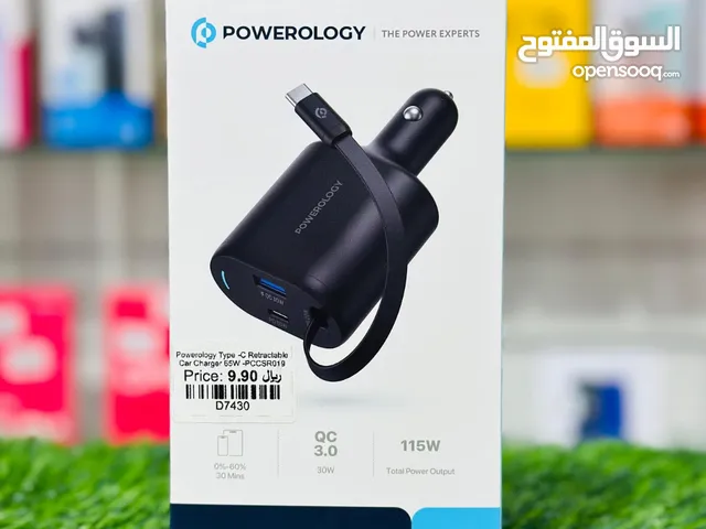 POWEROLOGY TYPE C RETRACTABLE CAR CHARGER 65W BLACK - PCCSR019