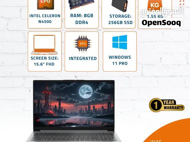 Lenovo intel Celeron N4500 -لابتوب لينوفو سيلرون  8 رام  256 مساحة تخزين وندوز 11