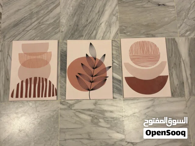 لوحات جدارية مودرن (طقم 3 قطع) – ستايل بوهو/مينيمال بألوان دافئة