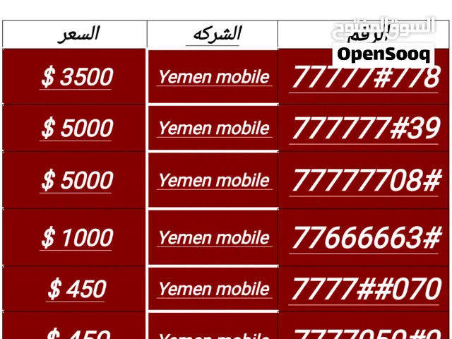 Yemen Mobile VIP mobile numbers in Sana'a