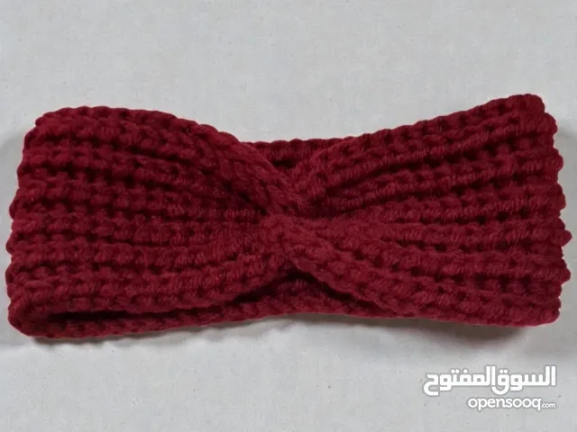 handmade crochet ear warmers/headbands, adult size, dark red green light brown and royal blue