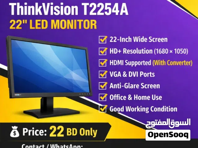 SPECIAL OFFER – LENOVO 22” FULL HD MONITOR WITH HDMI CONVERTER – ONLY BHD 22!