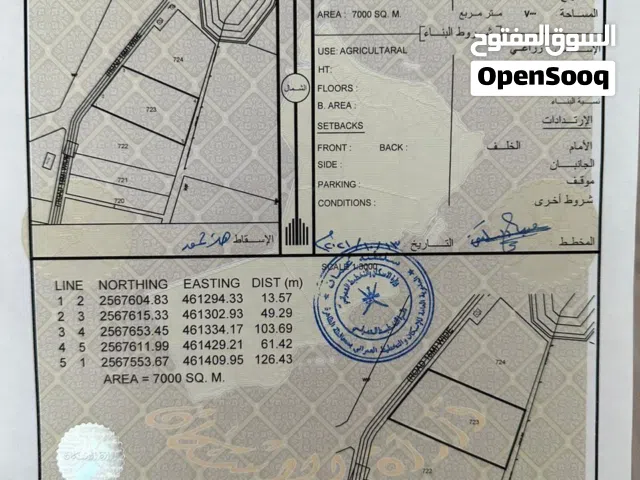 أرض زراعية مساحة وموقع ممتاز في عبري