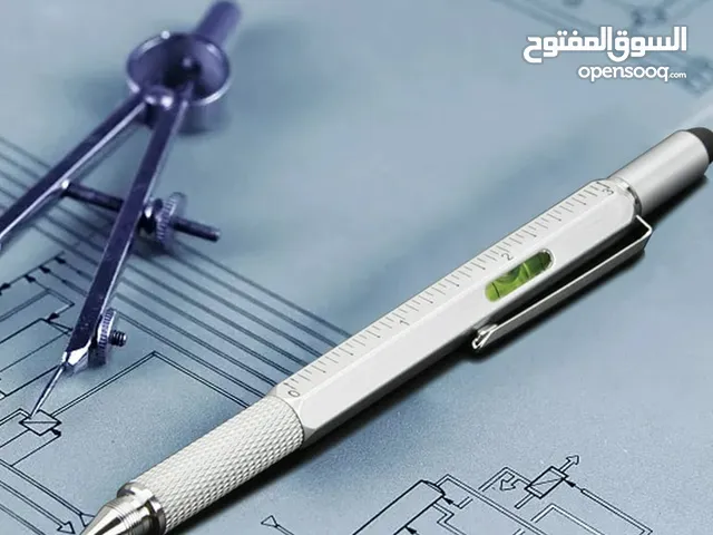 قلم حبر جاف متعدد الاستخدامات 5 في 1 مع ميزان ومسطرة عالمية للبوصة/السنتيمتر، ومفك براغي