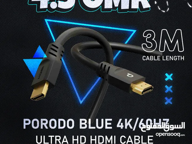 Porodo Blue 4K 60Hz Ultra HD HDMi Cable - كيبل ذو جودة عالية من بورودو !