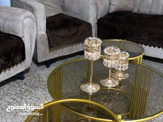 طقم طاولات 3 قطع حديد وجه زجاج