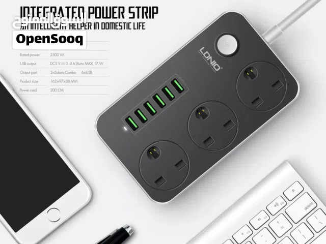 وصلة كهرباء ثلاث مداخل وست مداخل USB هي خيار ممتاز لتوفير الطاقة وتسهيل شحن الأجهزة الإلكترونية