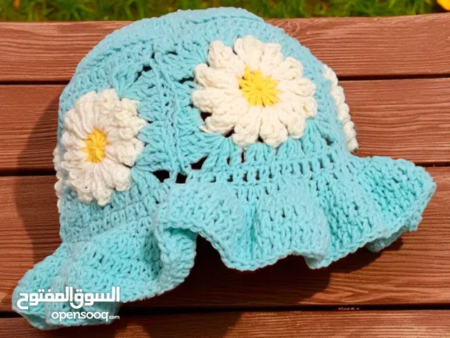 handmade crochet flower bucket hat light blue adult size soft