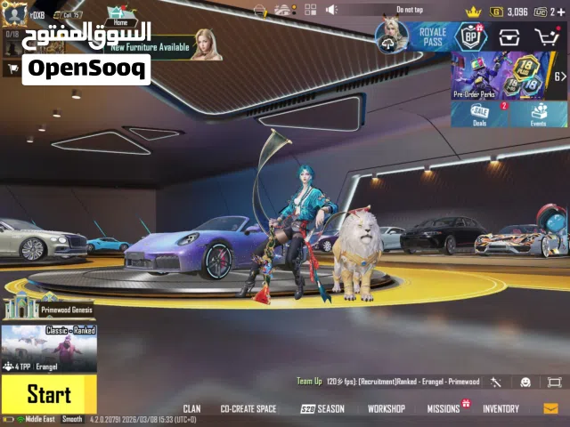 حساب ببجي للبيع لفل الحساب 85 و المجموعه 75 سيارات البورش مع خمس اسلحة ماكس وباقي للاسلحة كيل مسج