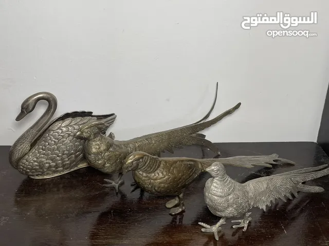 تماثيل طيور نحاسية أنتيك قديمة — بجعة و3 طيور مميزة