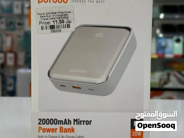 Porodo 20000mAh Mirror Power Bank with Built-in Type-C & Lightning Cables, 20W PD Fast Charging,