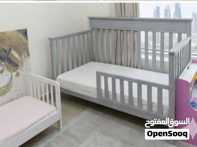 سرير أطفال اولاد  مهدرمادي قابل للتحول 4في1 baby cribs pink baby bedding  with mattress  مع المرتبة