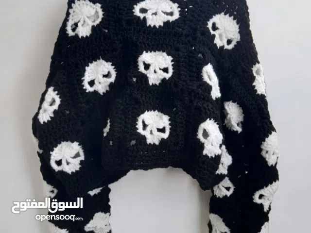 Handmade Crochet Skull Cardigan Black Adult Size Small Medium Chunky Warm