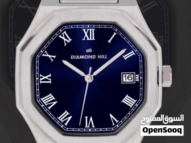 Diamond Hill mens stainless steel wristwatch with blue dial and date