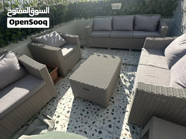 طقم كنب حديقة راتان رمادي فاتح