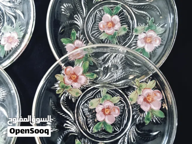 طقم صحون تقديم زجاجية فاخرة (نقشة يدوية) - حالة ممتازة